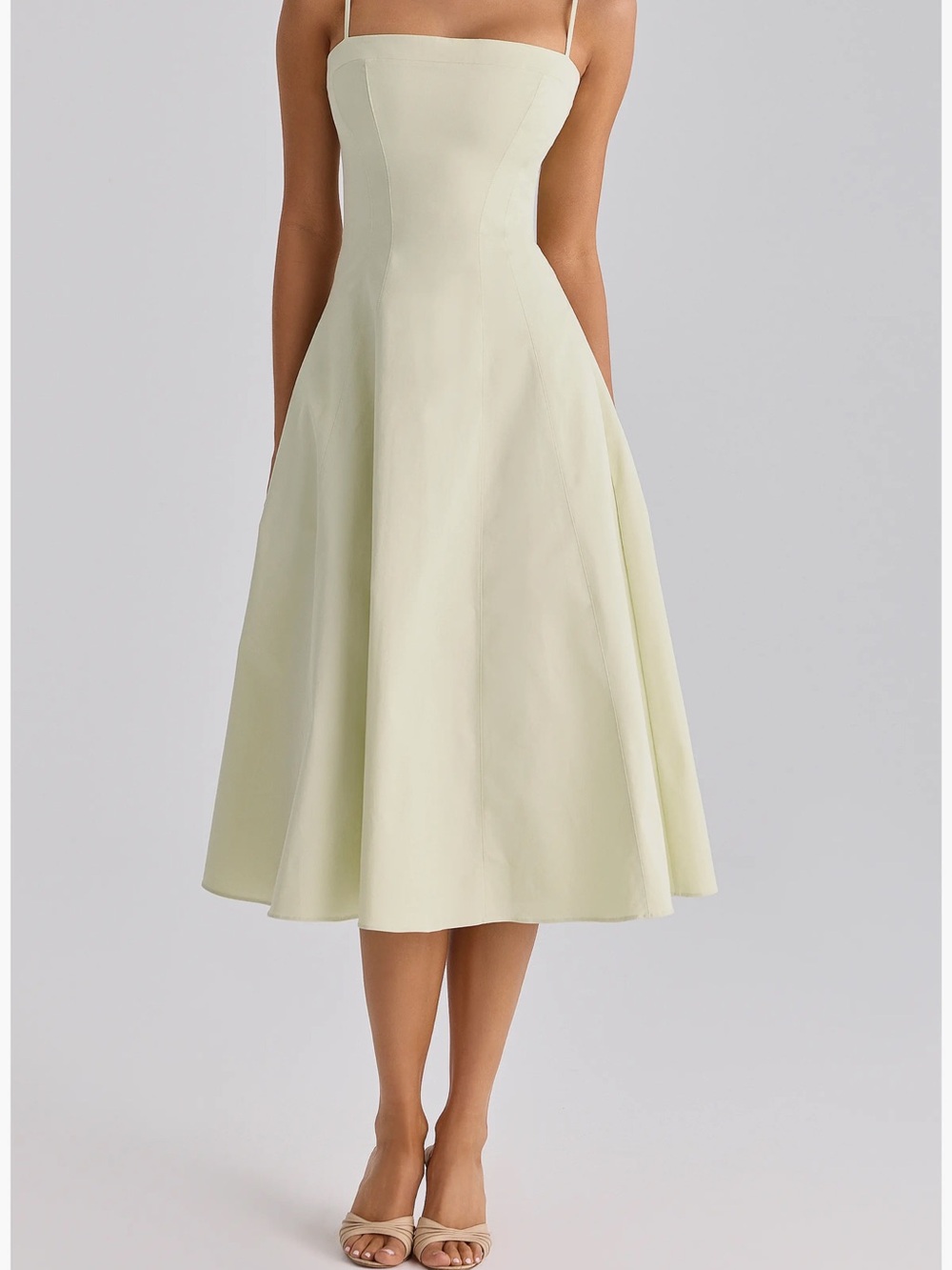 House of CB Pale Green Strapless A-Line Midi Dress